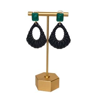Black Acrylic Rattan Dangle Earrings